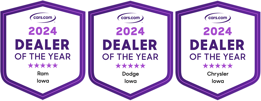 Brad Deery Motors won the 2024 DealerRater Dealer of the Year Award for Ram, Chrysler and Dodge in Iowa