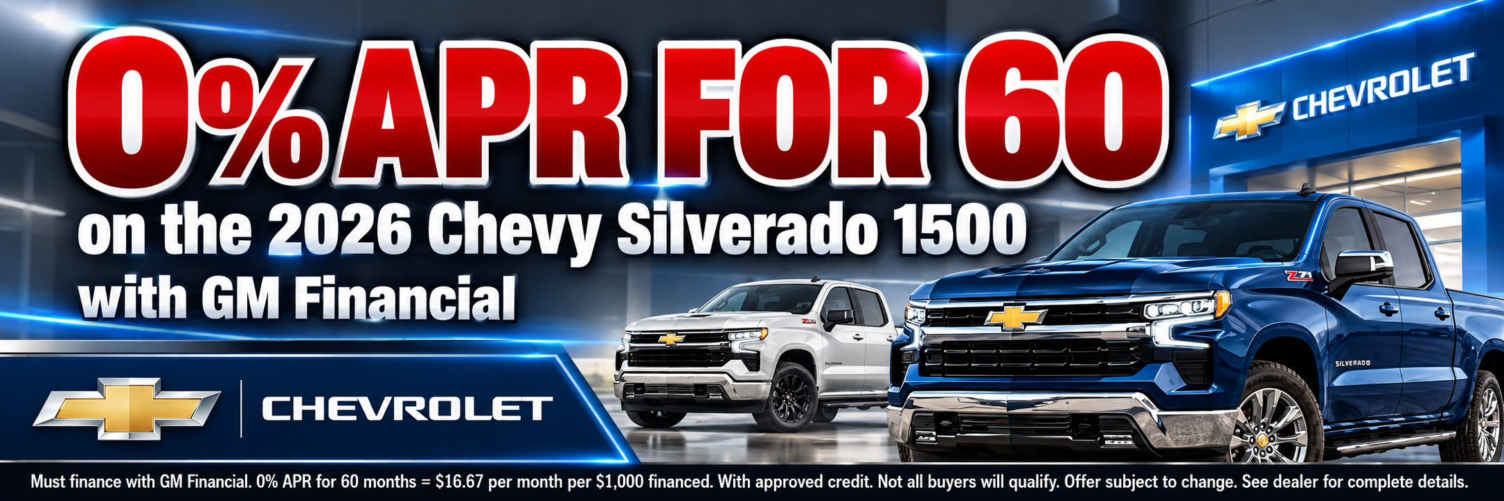 Standalone 0% APR for 60 months on new 2026 Silverado 1500