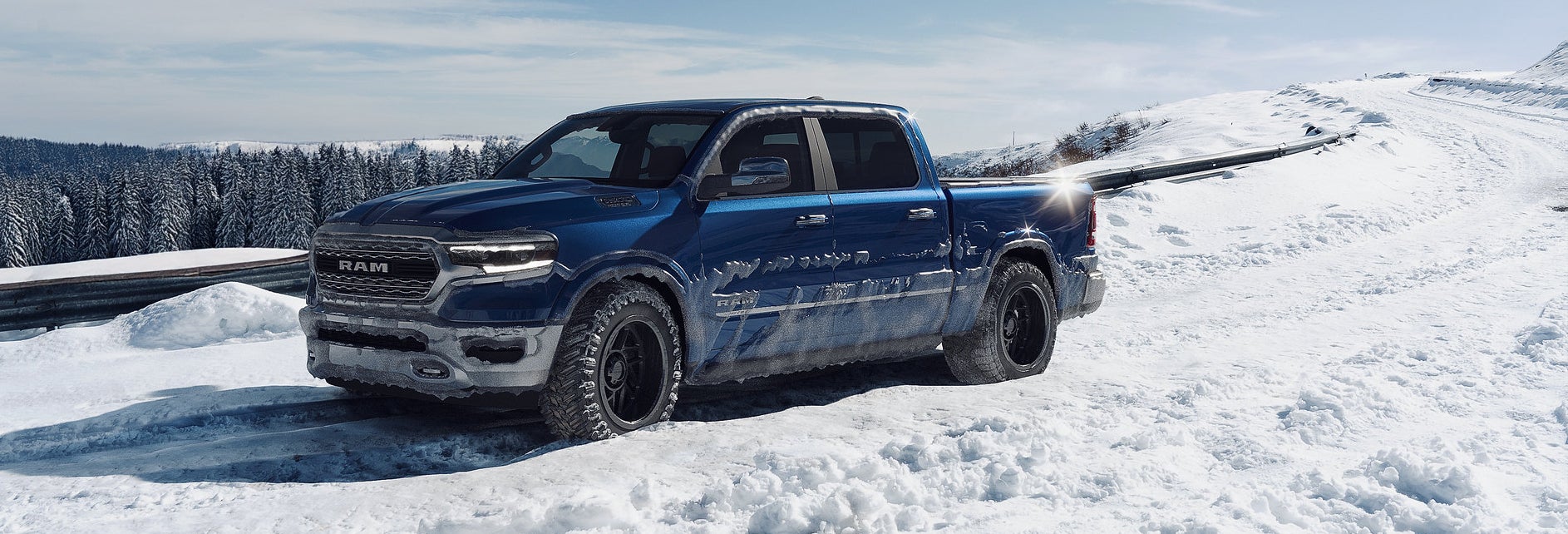 RAM truck driving in the snow